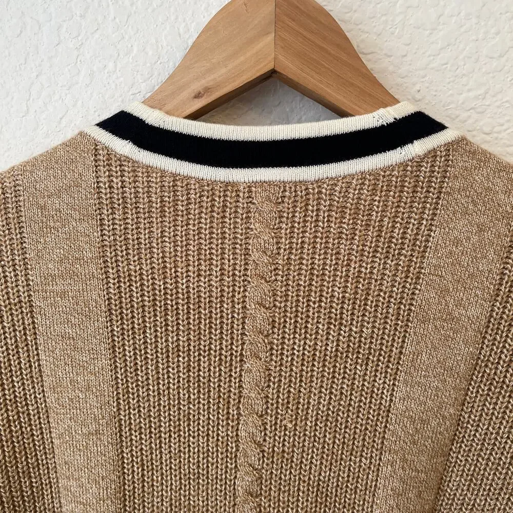 Talbots Cable Knit Cardigan‎ Old Money Womens MP Long Preppy Academia Cotton Tan